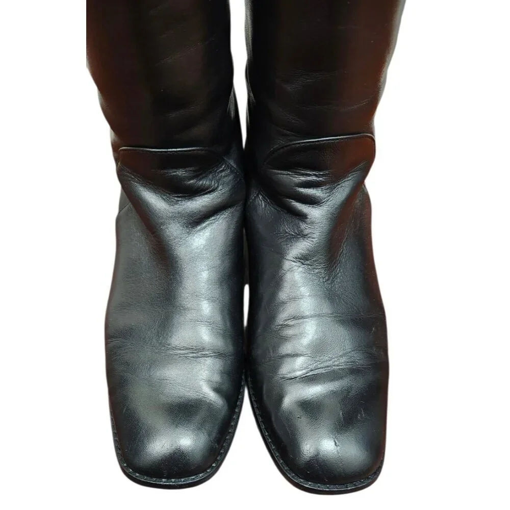 Stuart Weitzman Black Leather Knee High Riding Boots Side Zip Size 7.5 M